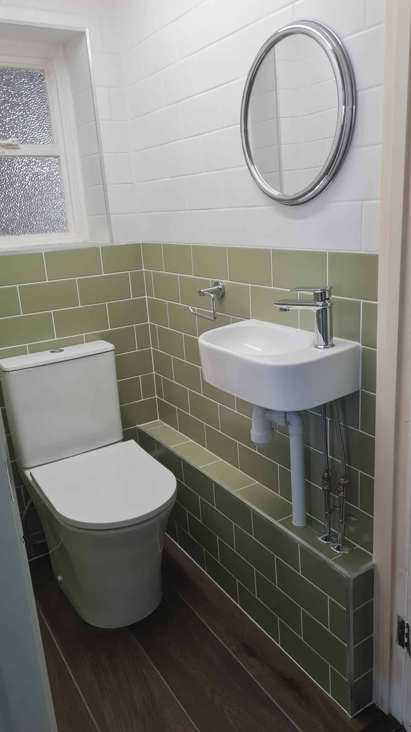 Cloakroom in green and white metro
