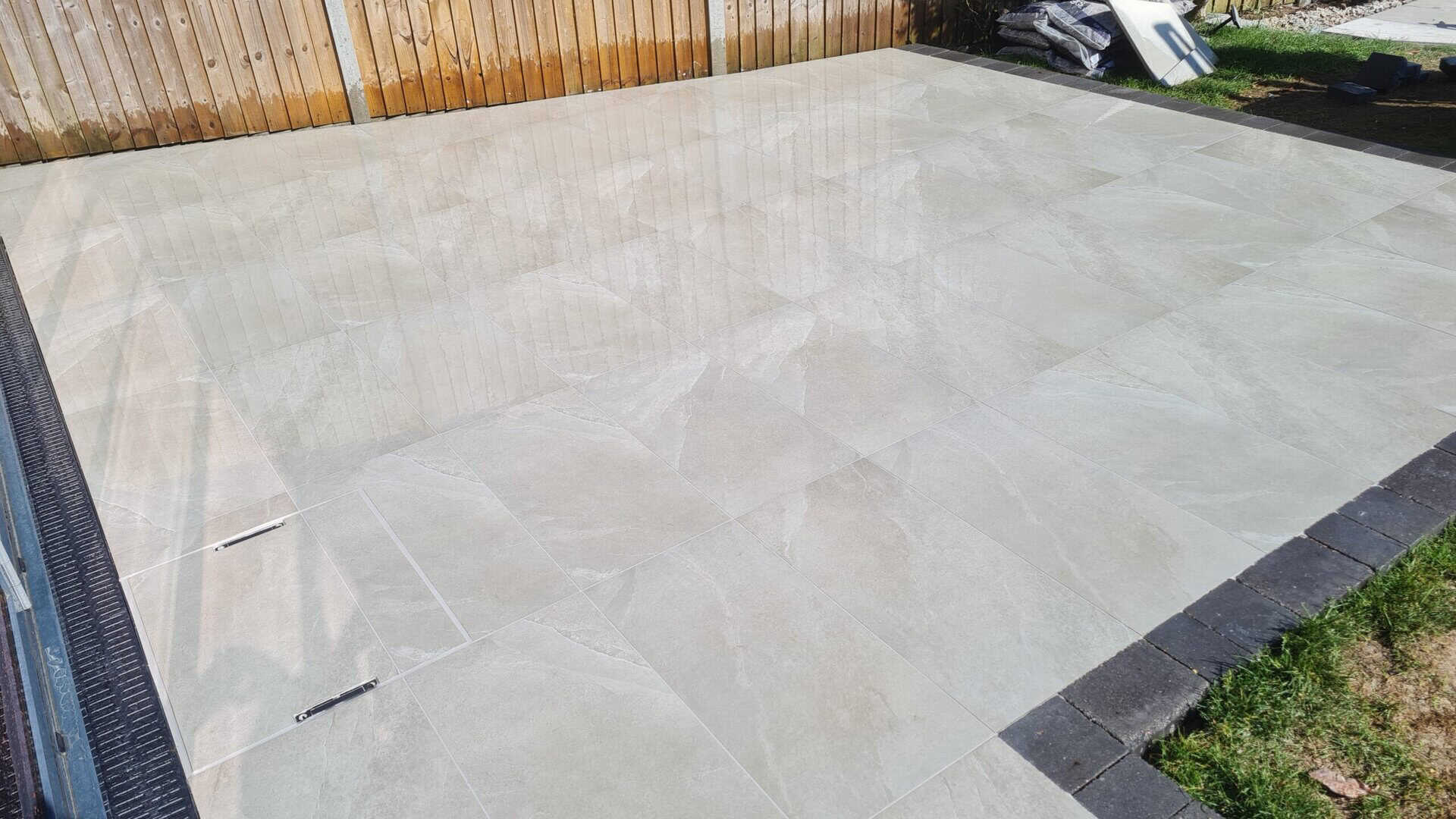 New porcelain patio, freshly laid