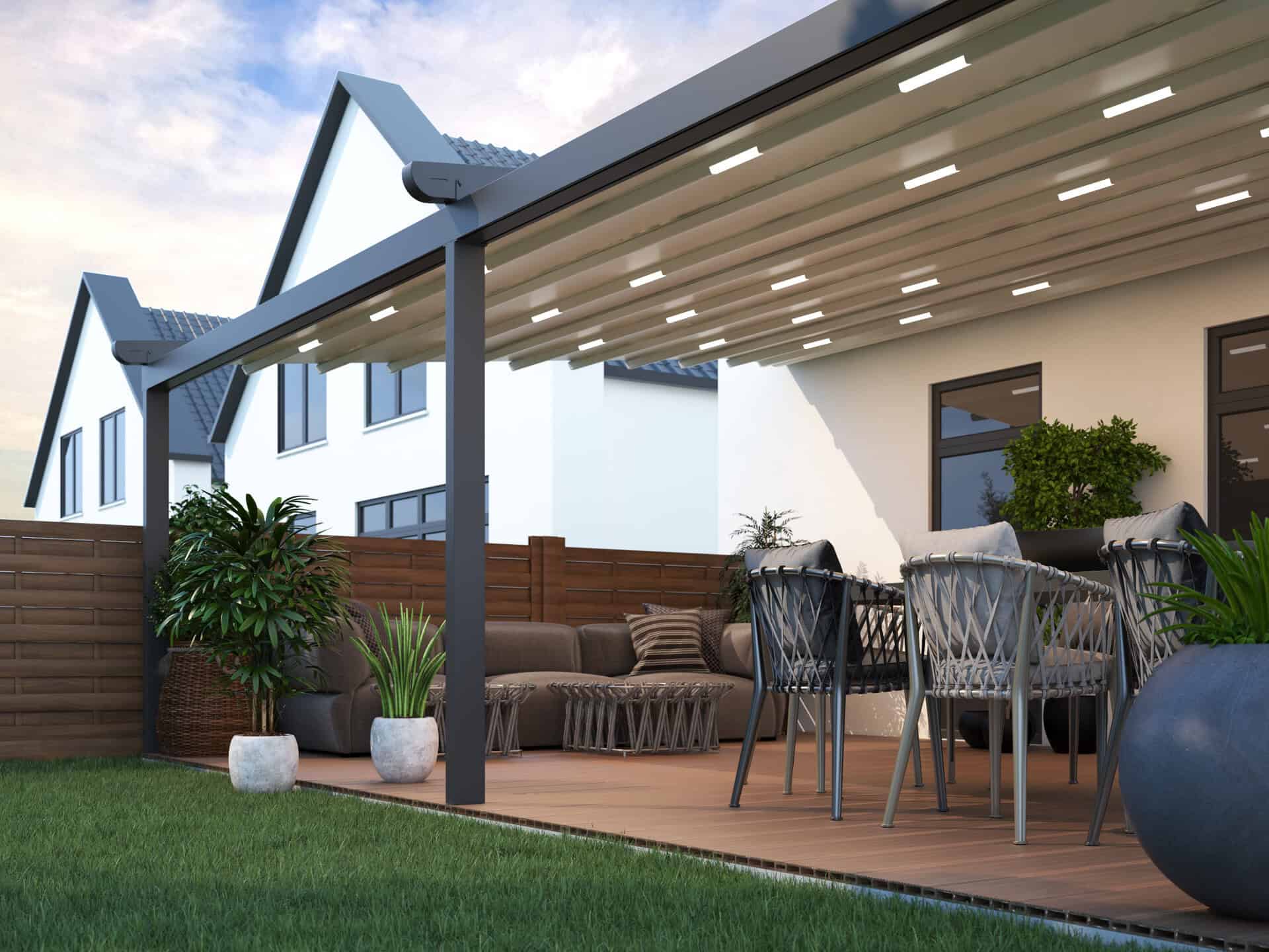 Louvered roof with integrated LEDs